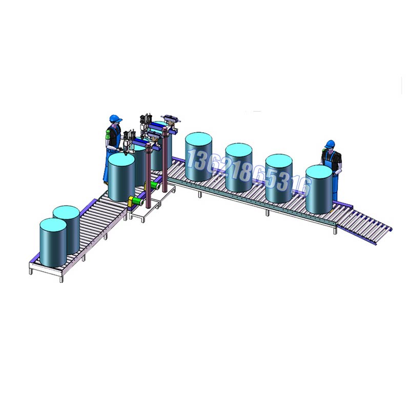﻿ 全自动双头液体灌装线 200L大桶石油润滑油灌装机